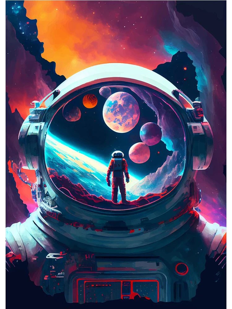 Colorful Space Astronaut Moon Poster Canvas Wall Art