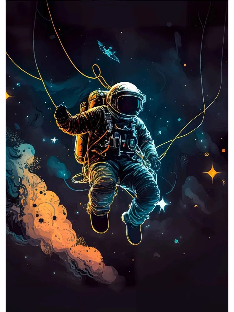 Colorful Space Astronaut Moon Poster Canvas Wall Art