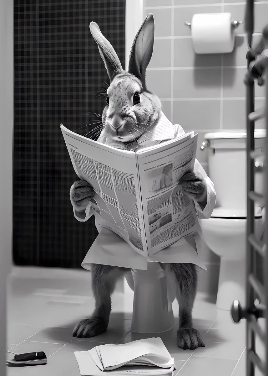 Funny Bathroom Lion Cow Poster - Quirky Wall Art Canvas