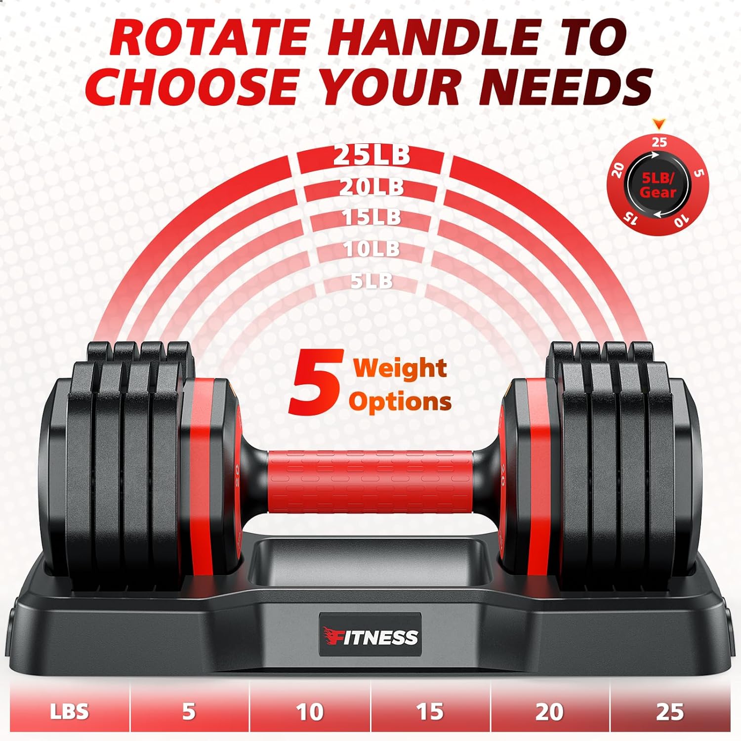 Adjustable Dumbbells Set 5-in-1, Space-Saving Home Gym Weights