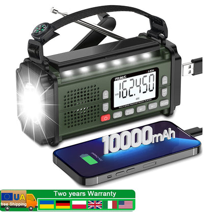 PRUNUS 10000mAh Hand Crank Radio: Solar, NOAA, Power Bank