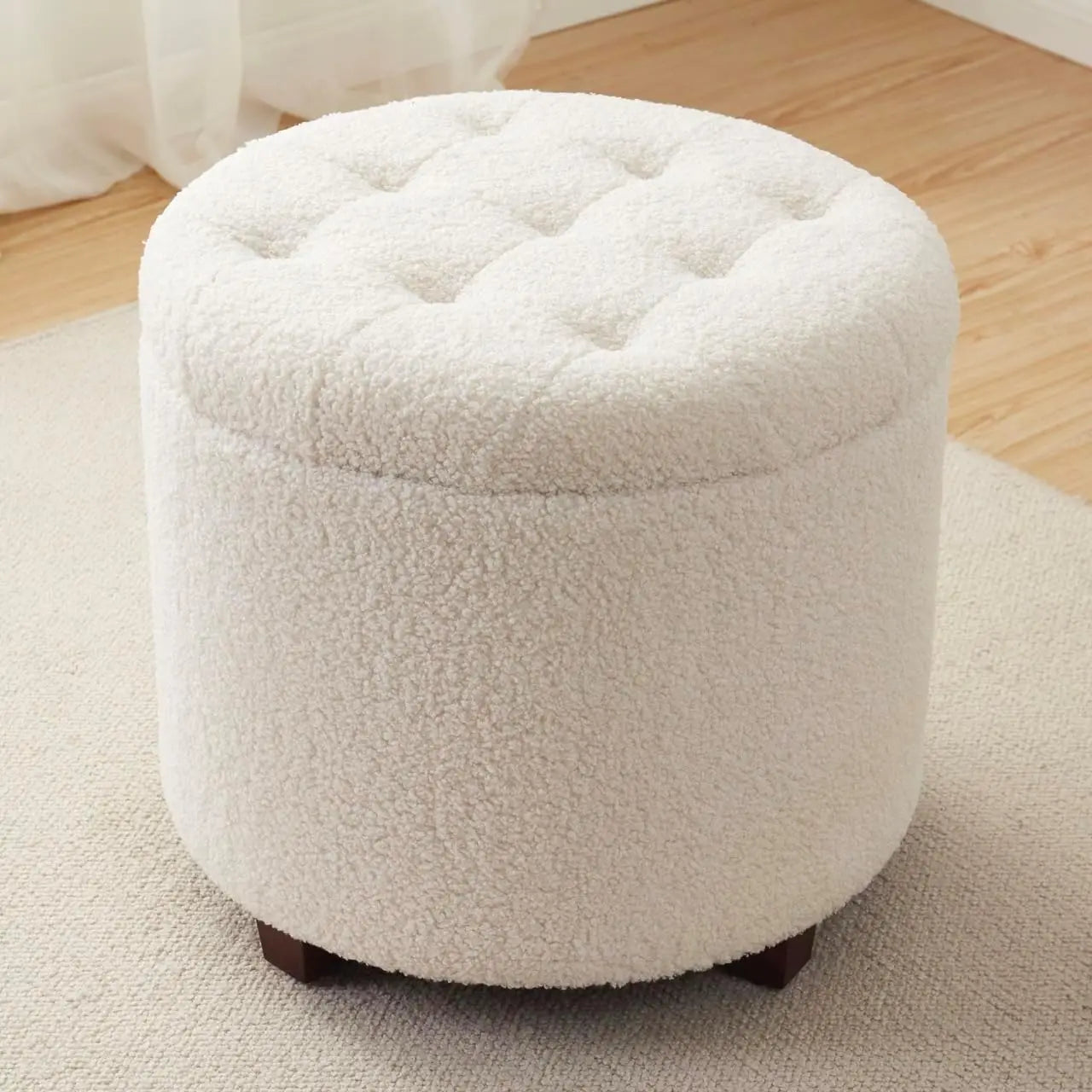 Round Ottoman Pouf with Storage - Stylish Living Room Decor