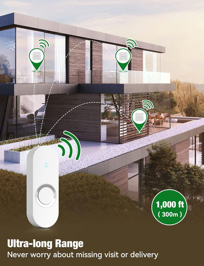 Waterproof Wireless Doorbell - 1000ft Range, 58 Chimes, LED