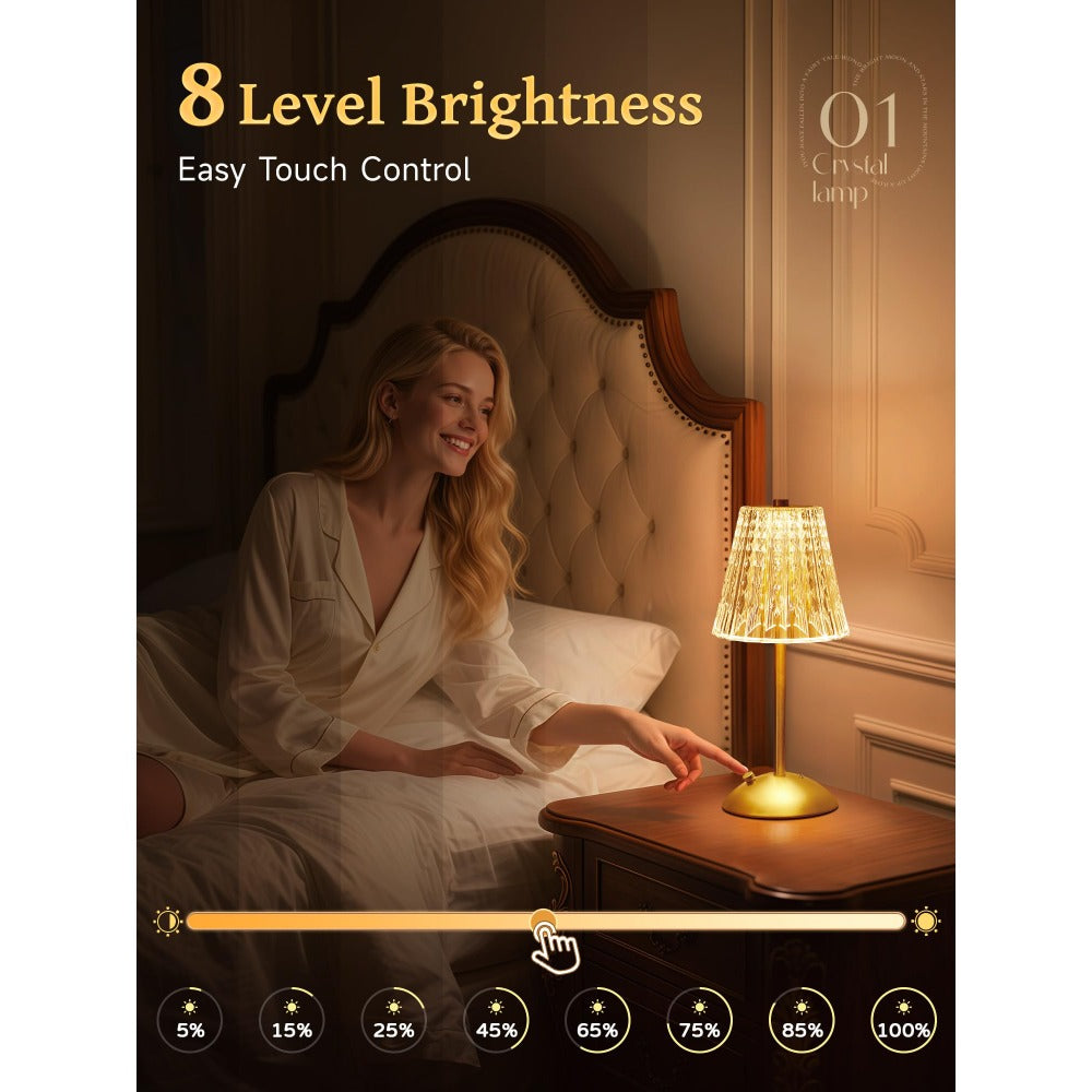 Rechargeable Touch Lamp - 3-Color Dimmable Crystal Night Light