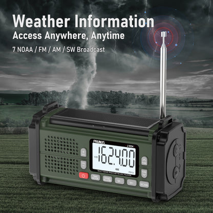 PRUNUS 10000mAh Hand Crank Radio: Solar, NOAA, Power Bank