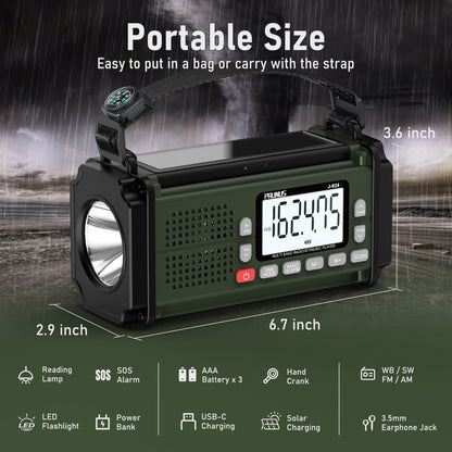 PRUNUS 10000mAh Hand Crank Radio: Solar, NOAA, Power Bank