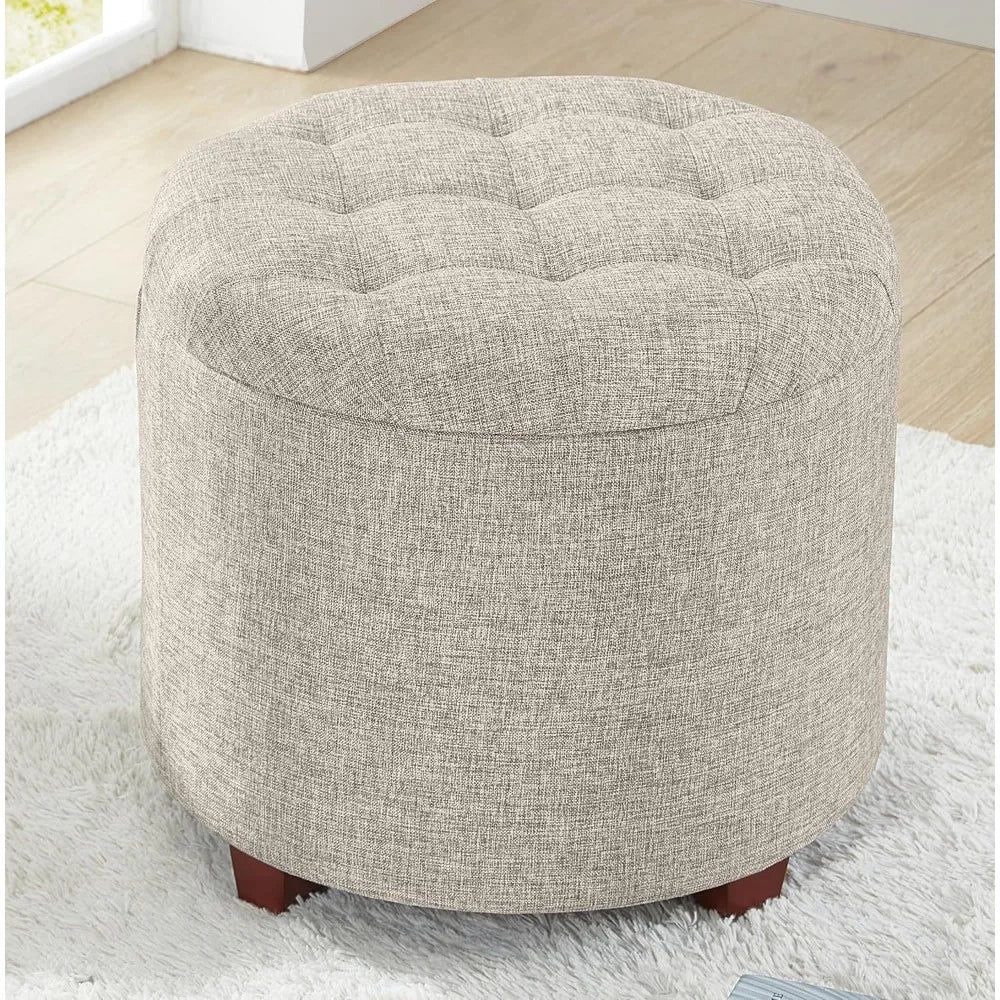 Round Ottoman Pouf with Storage - Stylish Living Room Decor