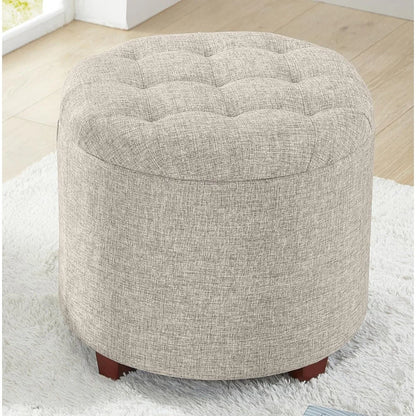 Round Ottoman Pouf with Storage - Stylish Living Room Decor