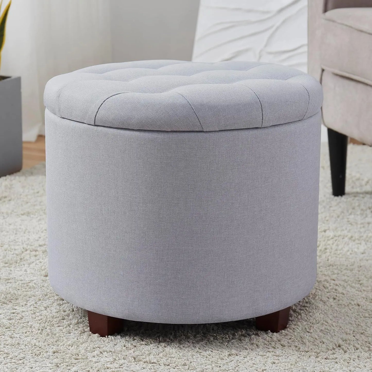 Round Ottoman Pouf with Storage - Stylish Living Room Decor