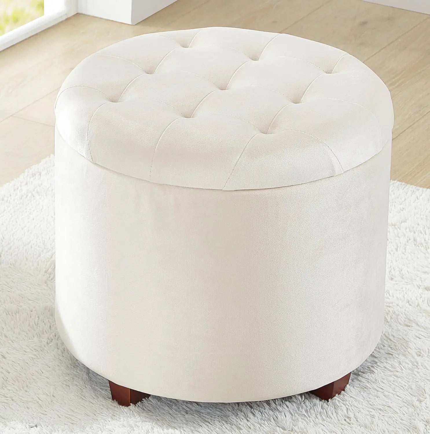 Round Ottoman Pouf with Storage - Stylish Living Room Decor