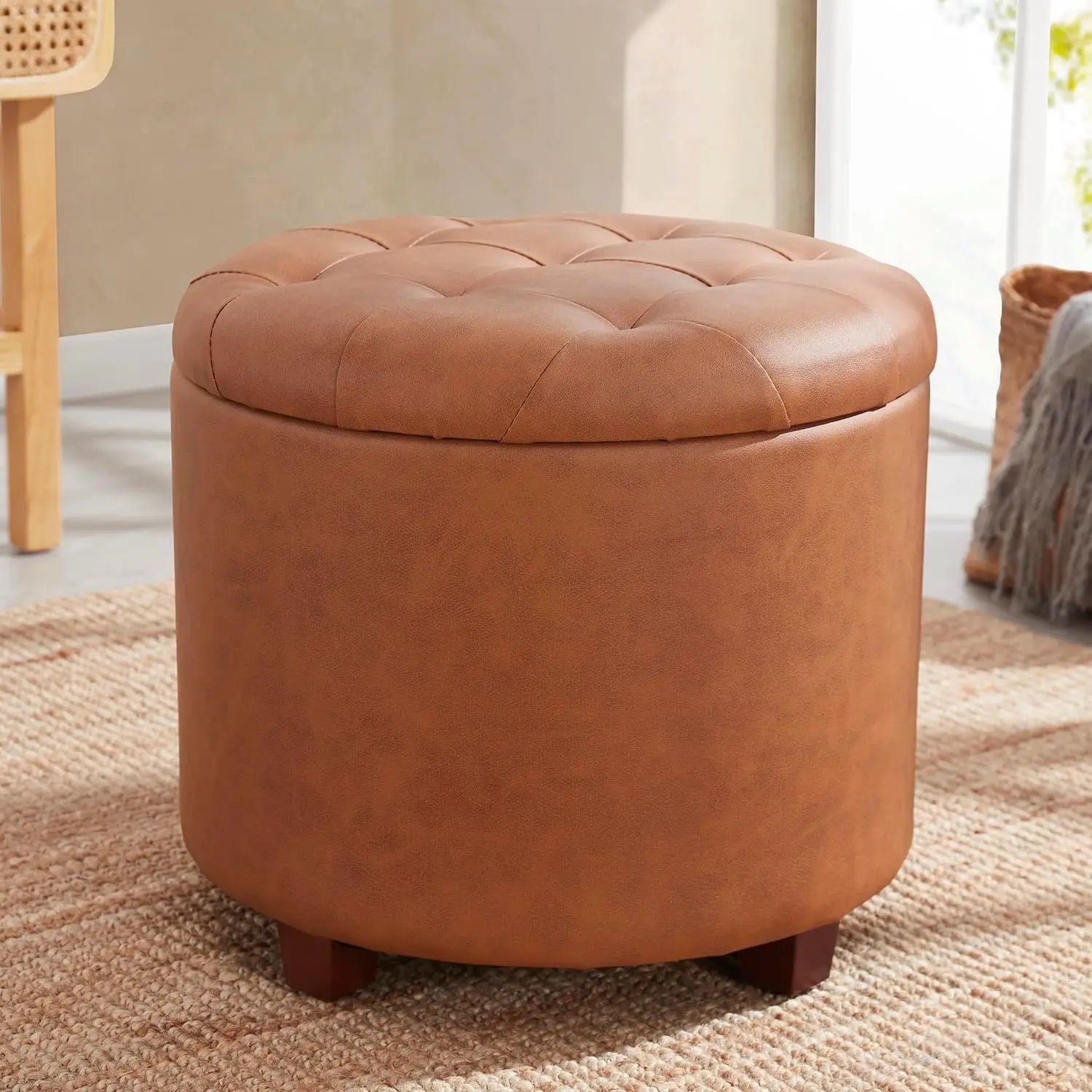 Round Ottoman Pouf with Storage - Stylish Living Room Decor