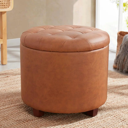 Round Ottoman Pouf with Storage - Stylish Living Room Decor