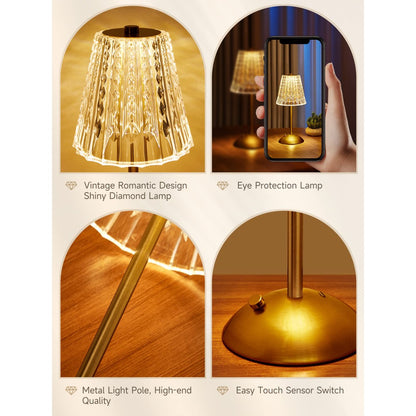 Rechargeable Touch Lamp - 3-Color Dimmable Crystal Night Light