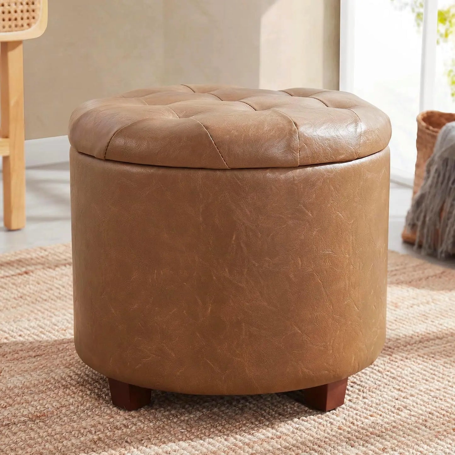 Round Ottoman Pouf with Storage - Stylish Living Room Decor