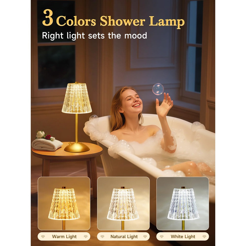 Rechargeable Touch Lamp - 3-Color Dimmable Crystal Night Light
