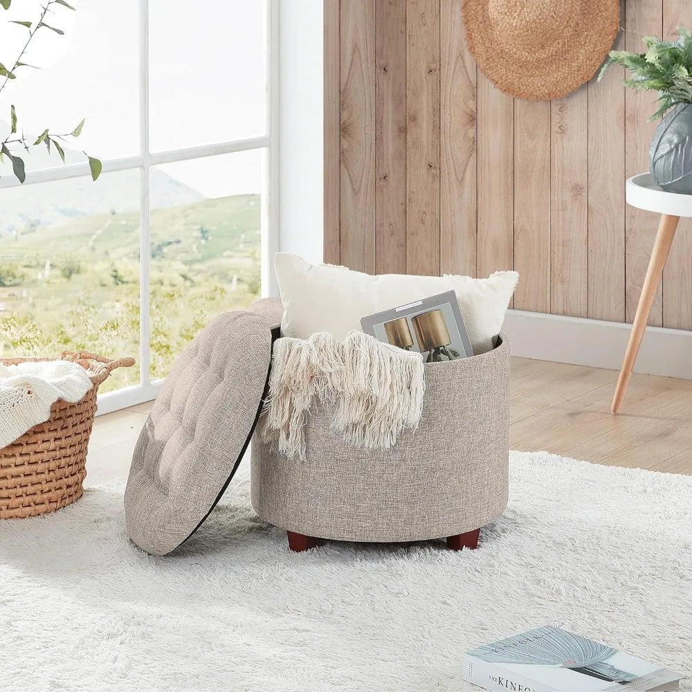 Round Ottoman Pouf with Storage - Stylish Living Room Decor