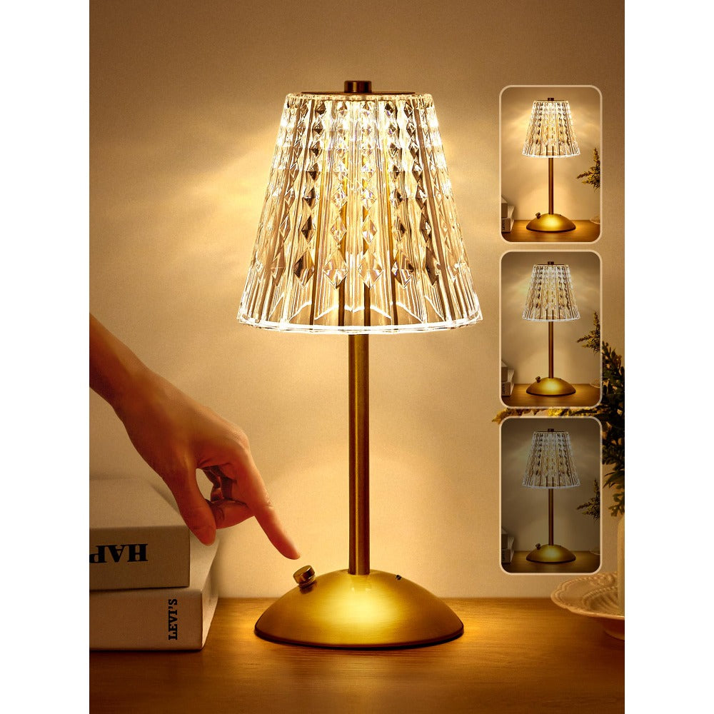 Rechargeable Touch Lamp - 3-Color Dimmable Crystal Night Light