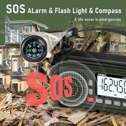 PRUNUS 10000mAh Hand Crank Radio: Solar, NOAA, Power Bank