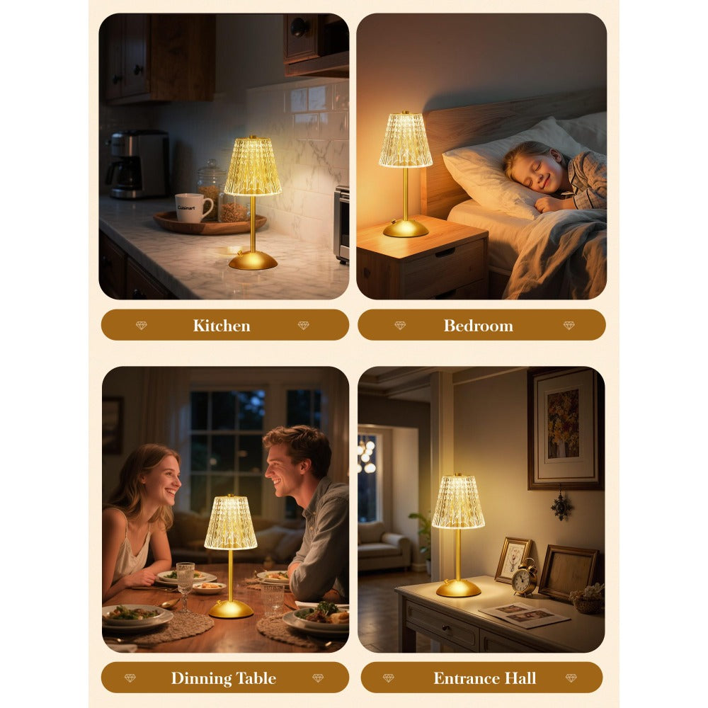 Rechargeable Touch Lamp - 3-Color Dimmable Crystal Night Light