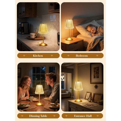 Rechargeable Touch Lamp - 3-Color Dimmable Crystal Night Light