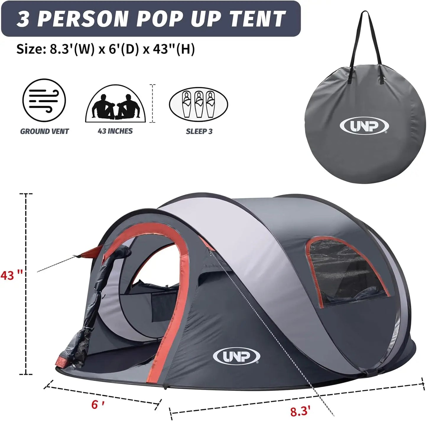 Pop-up Tent 3-Person: Instant Camping & Beach Shelter