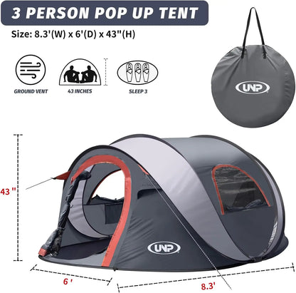 Pop-up Tent 3-Person: Instant Camping & Beach Shelter