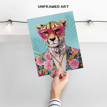 Cool Wall Art - Cheetah Print Wall Art - Cute Trendy Wall Decor - Chic Home Decor Living Room Wall Art - Pink Funky Wall Decor for Women - Fashion Wall Art - Pop art - Jungle Wall Decor