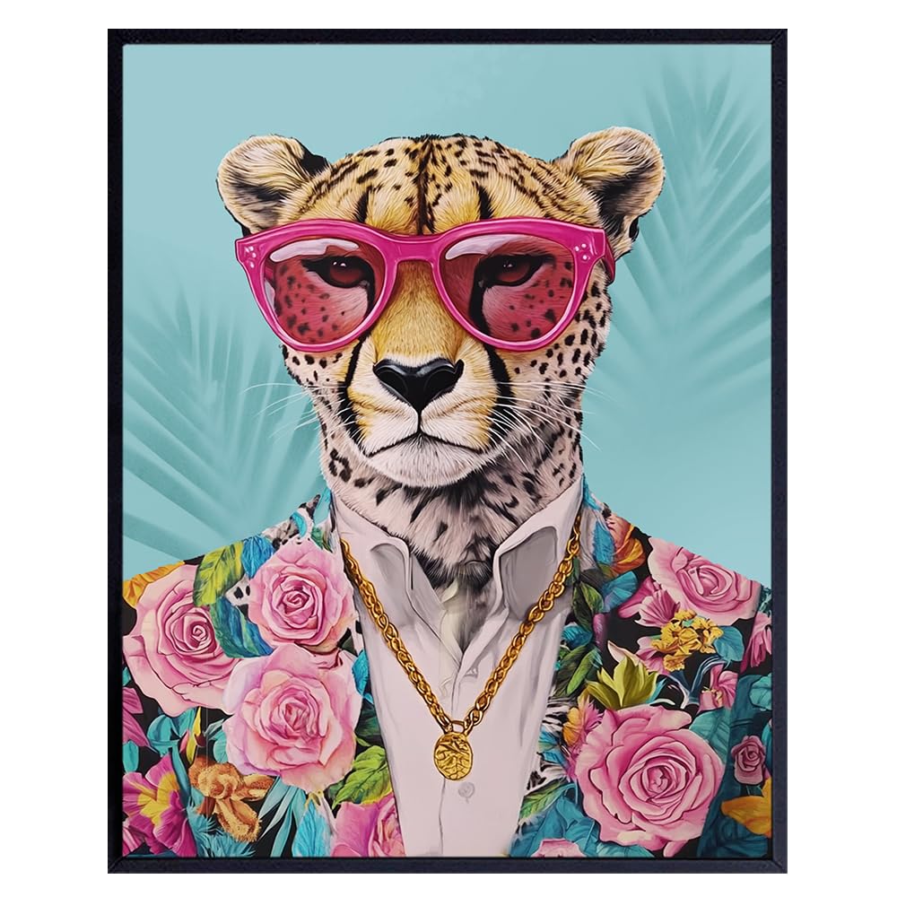 Cool Wall Art - Cheetah Print Wall Art - Cute Trendy Wall Decor - Chic Home Decor Living Room Wall Art - Pink Funky Wall Decor for Women - Fashion Wall Art - Pop art - Jungle Wall Decor