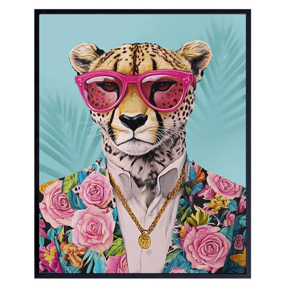 Cool Wall Art - Cheetah Print Wall Art - Cute Trendy Wall Decor - Chic Home Decor Living Room Wall Art - Pink Funky Wall Decor for Women - Fashion Wall Art - Pop art - Jungle Wall Decor