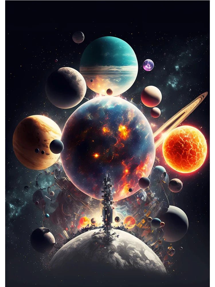 Colorful Space Astronaut Moon Poster Canvas Wall Art