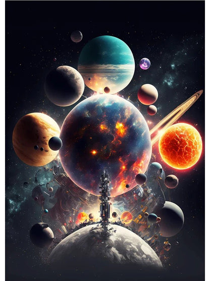 Colorful Space Astronaut Moon Poster Canvas Wall Art