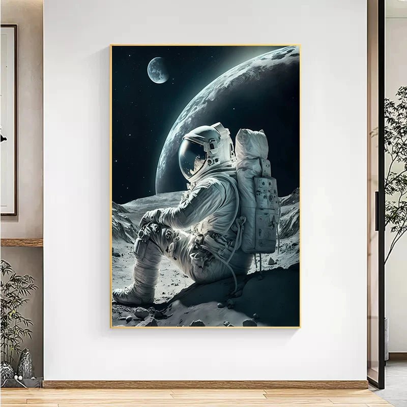 Colorful Space Astronaut Moon Poster Canvas Wall Art