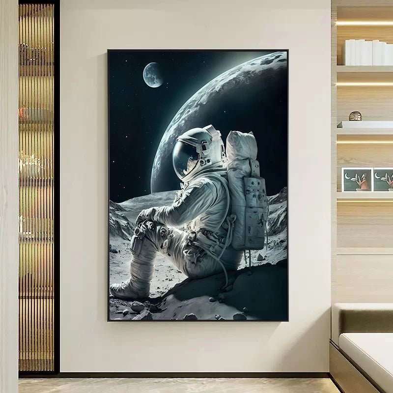 Colorful Space Astronaut Moon Poster Canvas Wall Art