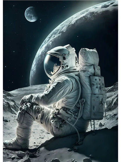 Colorful Space Astronaut Moon Poster Canvas Wall Art