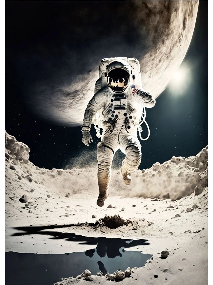 Colorful Space Astronaut Moon Poster Canvas Wall Art