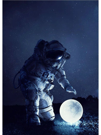 Colorful Space Astronaut Moon Poster Canvas Wall Art