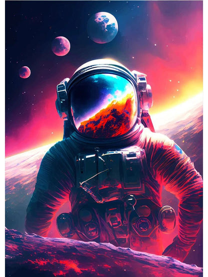 Colorful Space Astronaut Moon Poster Canvas Wall Art